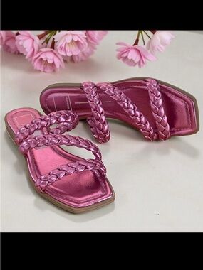 Dolce Vita Iman Magenta Pink Metallic Braided Straps Sandals Sz 8 Flats Slip-ons